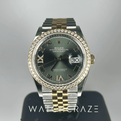 2023 ROLEX DATEJUST DIAMOND BEZEL GREEN DIAL 36MM 126283RBR - WatchCraze.com.au
