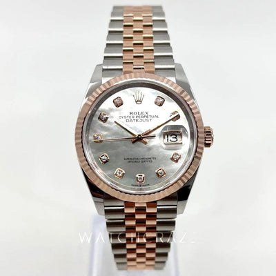 2022 ROLEX DATEJUST 36MM EVEROSE & OYSTERSTEEL MOTHER OF PEARL DIAMOND DIAL 126231 - WatchCraze.com.au