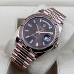 2022 ROLEX DAYDATE 40MM EVEROSE CHOCOLATE BAGUETTE DIAMOND MARKERS 228235 - WatchCraze.com.au