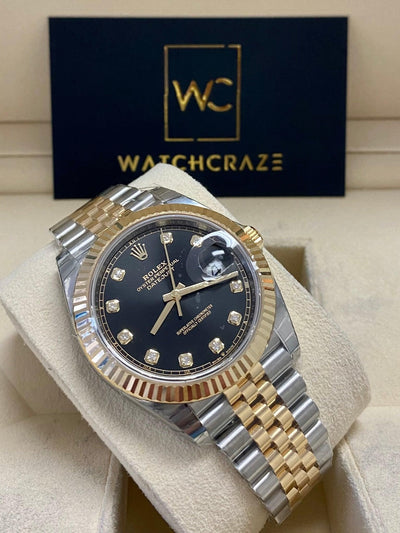 ROLEX DATEJUST 41MM BLACK DIAL w/ DIAMONDS TWO TONED 2022 126333 - WatchCraze.com.au
