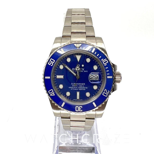 2013 ROLEX SUBMARINER SMURF 40MM 116619LB WHITE GOLD - WatchCraze.com.au