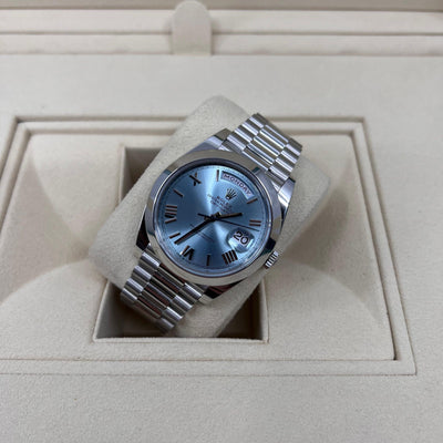 2022 ROLEX DAY-DATE PLATINUM ICE BLUE 40MM 228206 - WatchCraze.com.au