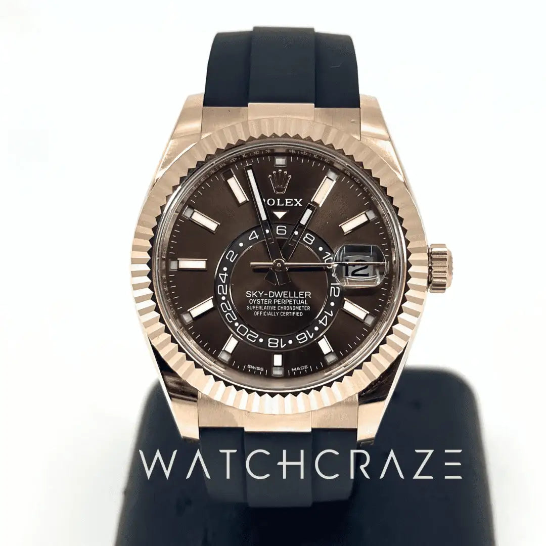 2023 ROLEX SKY-DWELLER OYSTERFLEX ROSE GOLD CHOCOLATE DIAL 42MM 326235