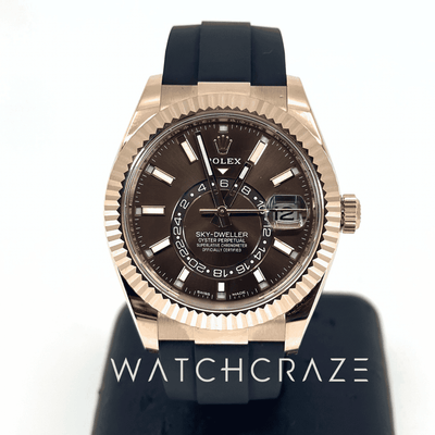 2023 ROLEX SKY-DWELLER OYSTERFLEX ROSE GOLD CHOCOLATE DIAL 42MM 326235
