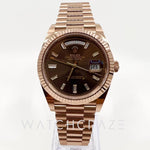 2022 ROLEX DAYDATE 40MM EVEROSE CHOCOLATE BAGUETTE DIAMOND MARKERS 228235 - WatchCraze.com.au