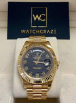 ROLEX DAY-DATE II YELLOW GOLD BLACK WAVY DIAL 41mm 218238 - WatchCraze.com.au