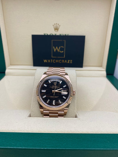 2022 ROLEX DAY-DATE 40MM EVEROSE EINSENKIESEL DIAL W/ BAGUETTE DIAMOND INDICES 228235 - WatchCraze.com.au