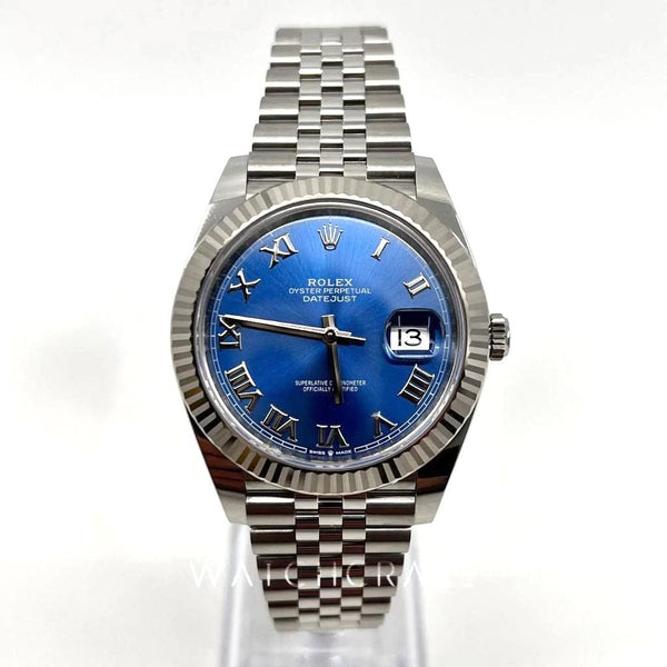 2022 ROLEX DATEJUST 41MM AZZURRO BLUE ROMAN DIAL 126334 - WatchCraze.com.au