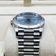 2023 ROLEX DAY DATE ICE BLUE DIAL PLATINUM ROMAN NUMERALS 36MM 128236 - WatchCraze.com.au
