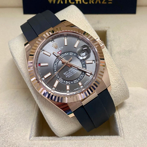 ROLEX SKYDWELLER EVEROSE OYSTERFLEX SLATE DIAL 326235 2022 - WatchCraze.com.au
