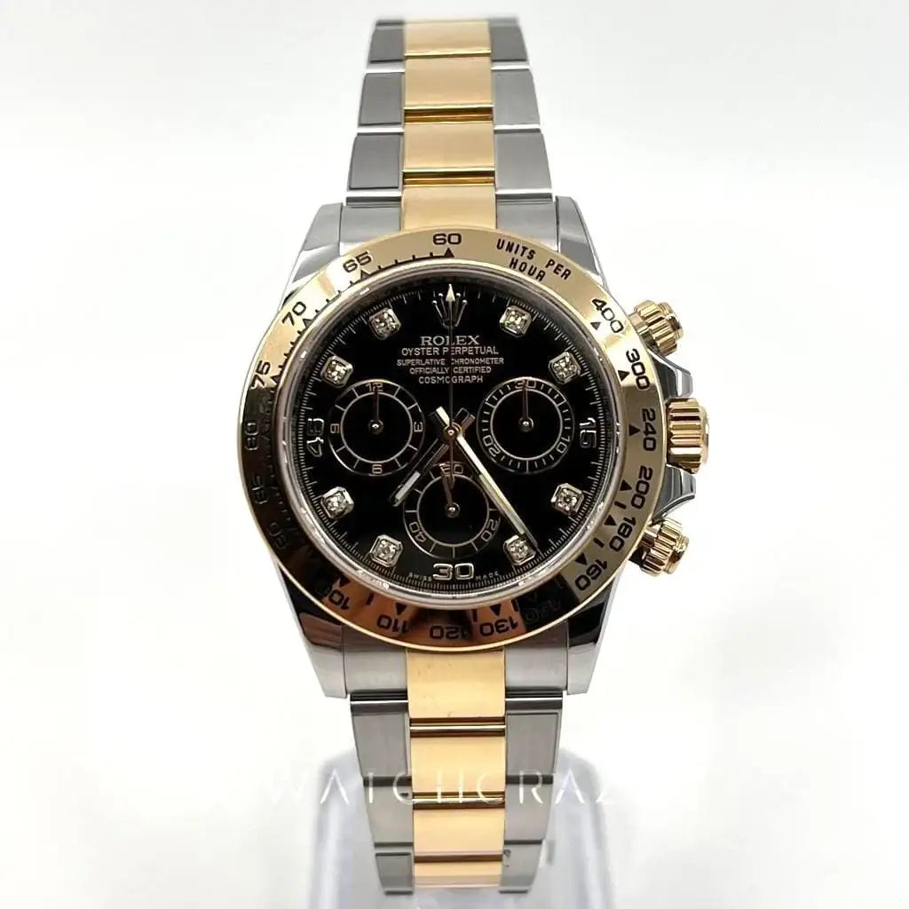 2021 ROLEX COSMOGRAPH DAYTONA YELLOW GOLD & OYSTERSTEEL BLACK DIAL DIAMOND MARKERS 116503