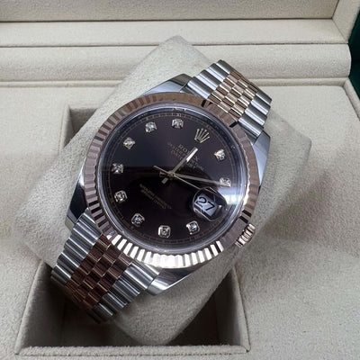 2020 ROLEX DATEJUST CHOCOLATE DIAL DIAMOND MARKERS 41MM 126331 - WatchCraze.com.au