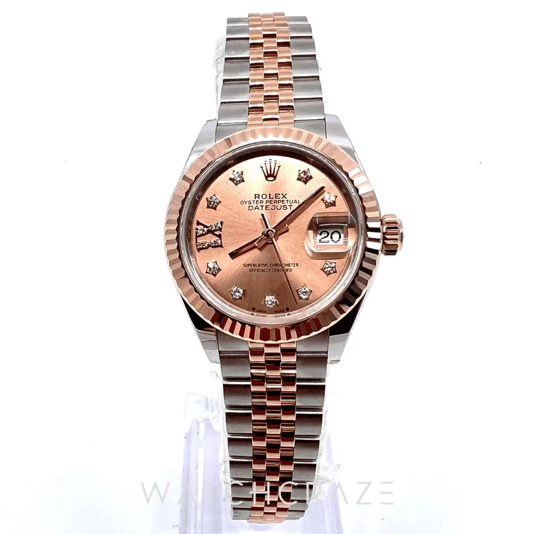 2023 ROLEX LADIES DATE JUST TWO TONE EVEROSE PINK DIAL DIAMOND MARKER 31MM 279171