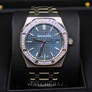 2021 UNWORN AUDEMARS PIGUET ROYAL OAK 34MM BLUE DIAL DIAMOND BEZEL 77351ST - WatchCraze.com.au