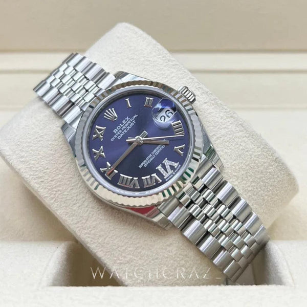 2022 ROLEX DATEJUST 31MM FACTORY DIAMOND AUBERGINE DIAL 278274 FULL STICKERS UNWORN - WatchCraze.com.au