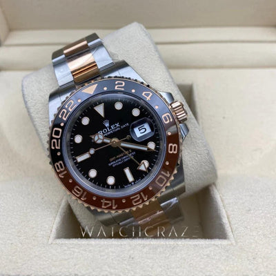 2022 ROLEX GMT MASTER II ROOTBEER ROLESOR EVEROSE & OYSTERSTEEL 40MM 126711CHNR - WatchCraze.com.au