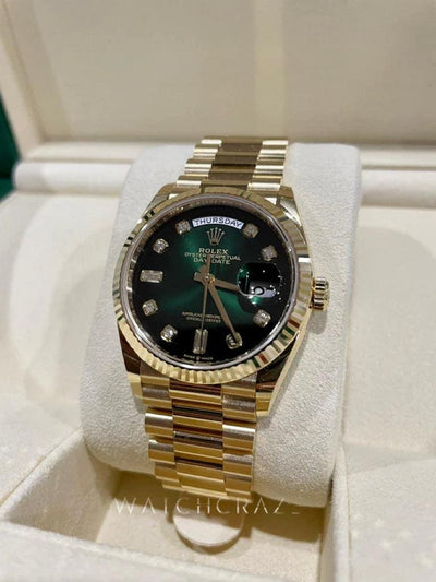 ROLEX DAYDATE  GOLD GREEN  DIAL 36mm - WatchCraze.com.au