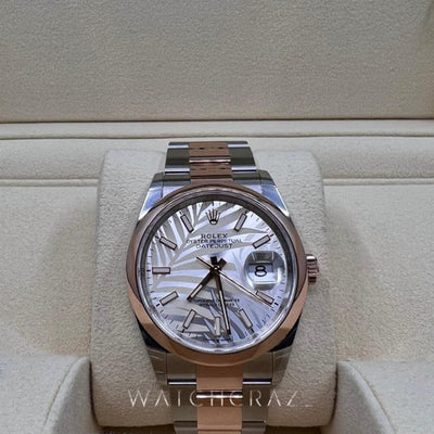 2022 ROLEX DATEJUST 36MM PALM DIAL EVEROSE & OYSTERSTEEL SMOOTH 126201 - WatchCraze.com.au