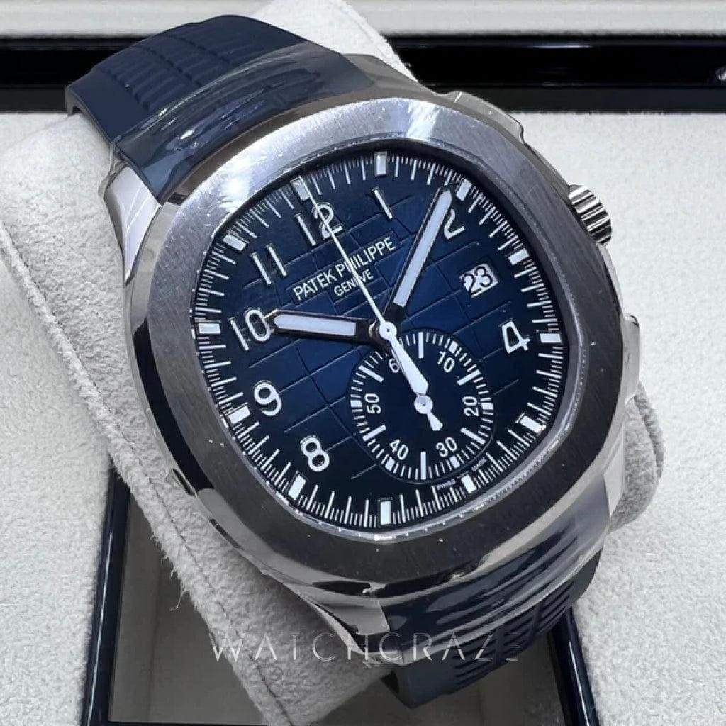 2022 PATEK PHILIPPE AQUANAUT 5968G FLYBACK CHRONOGRAPH NIGHT BLUE EMBOSSED DIAL WHITE GOLD 42.2MM
