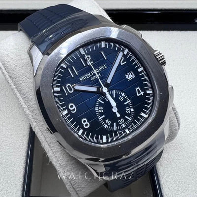 2022 PATEK PHILIPPE AQUANAUT 5968G FLYBACK CHRONOGRAPH NIGHT BLUE EMBOSSED DIAL WHITE GOLD 42.2MM - WatchCraze.com.au