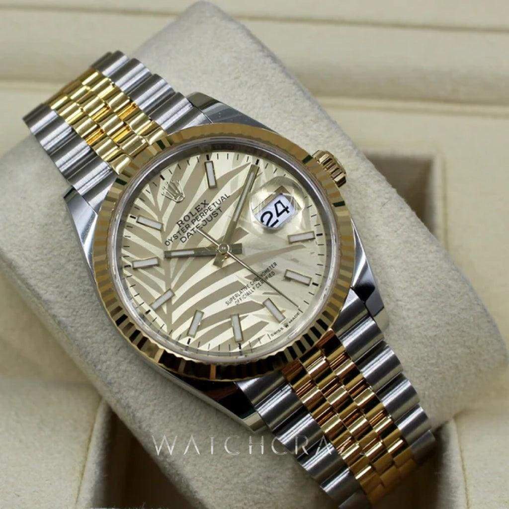 2021 ROLEX DATEJUST PALM DIAL 36MM TWO TONED YELLOW GOLD & OYSTERSTEEL 126233