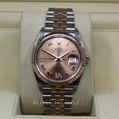 2022 ROLEX DATEJUST 36MM EVEROSE & OYSTERSTEEL ROSE ROMAN NUMERAL DIAMOND DIAL 126231 - WatchCraze.com.au