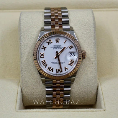 2020 ROLEX DATEJUST 31MM EVEROSE & OYSTERSTEEL WHITE DIAL SUPER JUBLIEE 278271 - WatchCraze.com.au