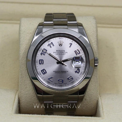 ROLEX DATEJUST 41MM OYSTERSTEEL SILVER DIAL BLUE ARABIC MARKERS 116300 RX8 STICKERS - WatchCraze.com.au