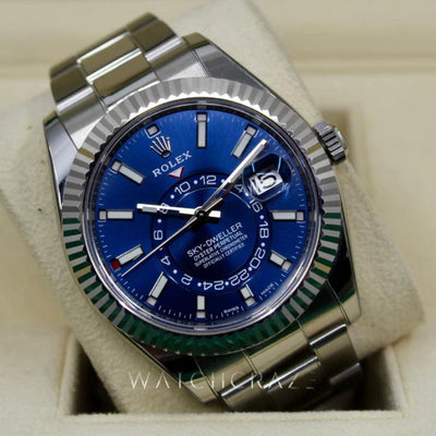 2022 ROLEX SKYDWELLER 326934 BLUE DIAL OYSTERSTEEL BRACELET 42MM RX8 STICKERS - WatchCraze.com.au