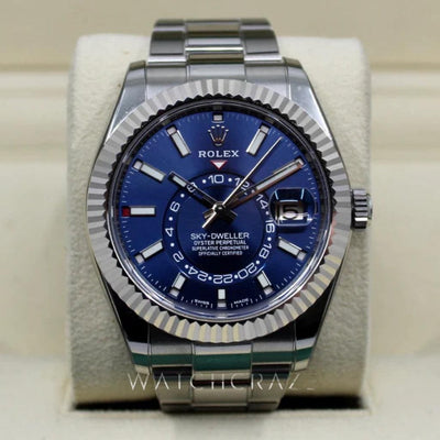 2022 ROLEX SKYDWELLER 326934 BLUE DIAL OYSTERSTEEL BRACELET 42MM RX8 STICKERS - WatchCraze.com.au