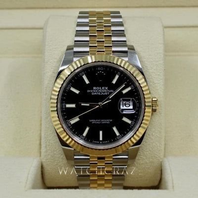 2022 ROLEX DATEJUST 41MM BLACK DIAL YELLOW GOLD & OYSTERSTEEL 126333 - WatchCraze.com.au