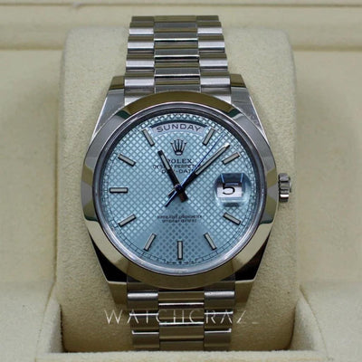 2021 ROLEX DAY DATE 40MM PLATINUM ICE BLUE MOTIF DIAL 228206 - WatchCraze.com.au