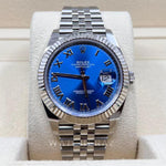 2022 ROLEX DATEJUST 41MM AZZURRO BLUE ROMAN DIAL 126334 - WatchCraze.com.au