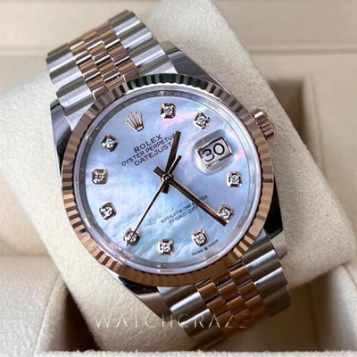 2022 ROLEX DATEJUST 36MM EVEROSE & OYSTERSTEEL MOTHER OF PEARL DIAMOND DIAL 126231 - WatchCraze.com.au