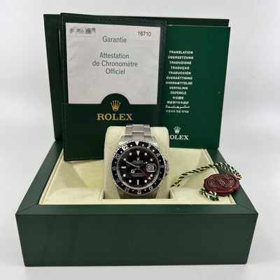 ROLEX GMT MASTER BLACK DIAL RED HAND 16710LN 40MM FULL SET - WatchCraze.com.au