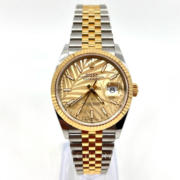 2021 ROLEX DATEJUST 36MM PALM MOTIF DIAL 126233 STICKERED CLASP - WatchCraze.com.au