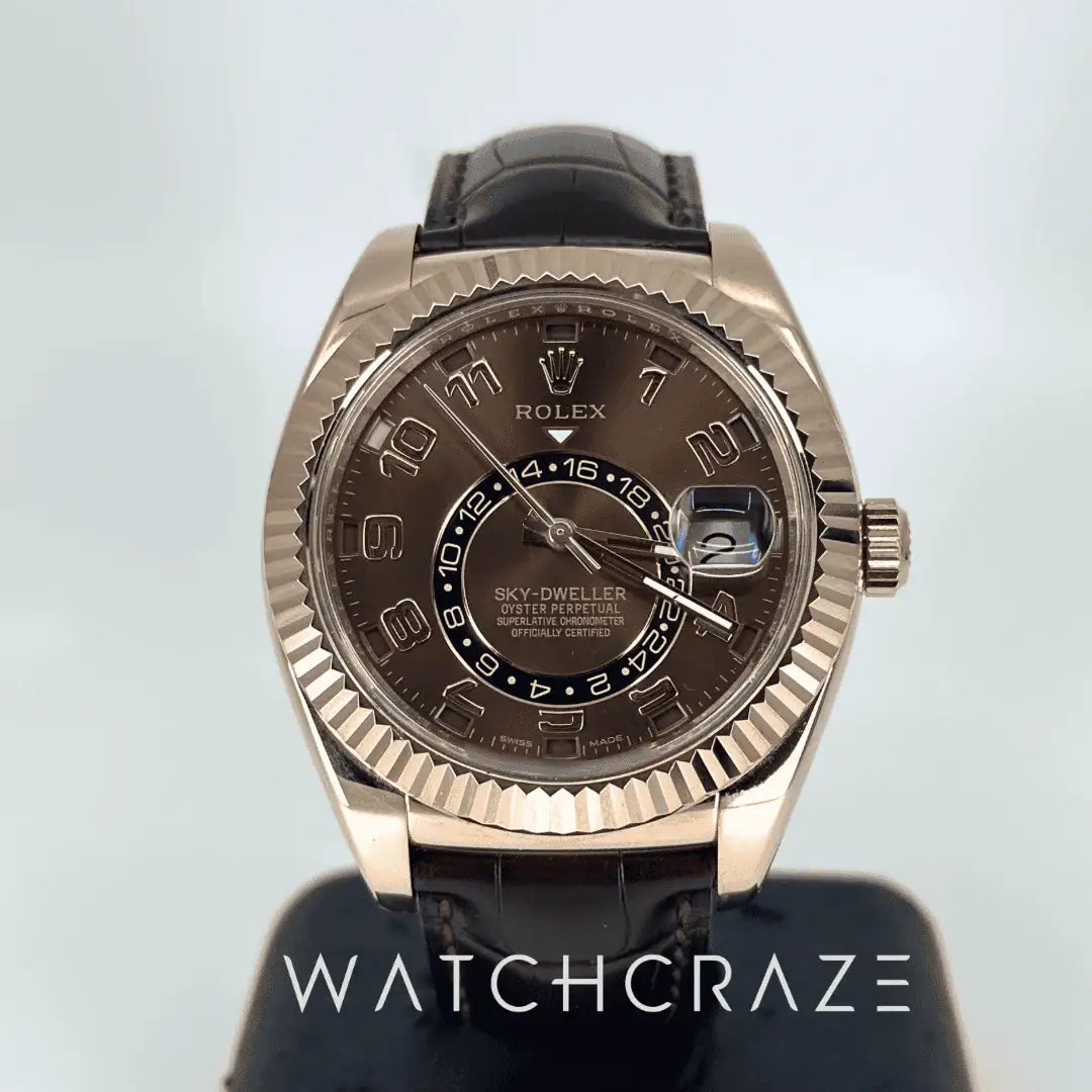 2014 ROLEX SKY-DWELLER ROSE GOLD BROWN DIAL 42MM 326135